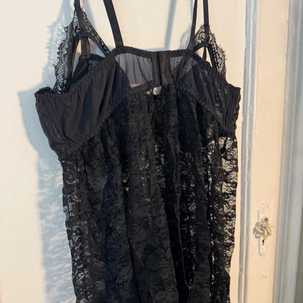 Y2K‎ Black Sheer Mesh Lace Babydoll Cami Lingerie corset vampy Whimsigoth Witchy
